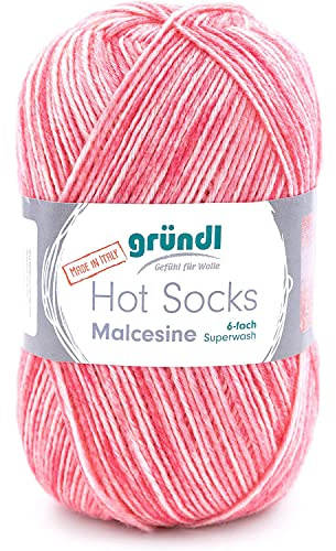 Gründl Hot Socks Malcesine (Sockenwolle aus 75% Schurwolle (superwash) und 25% Polyamid, Made in Italy, 6-fach Sockengarn, 150 g / 375 m, Nadelstärke: 3 mm - 4 mm, 1 x 150 g), koralle multicolor