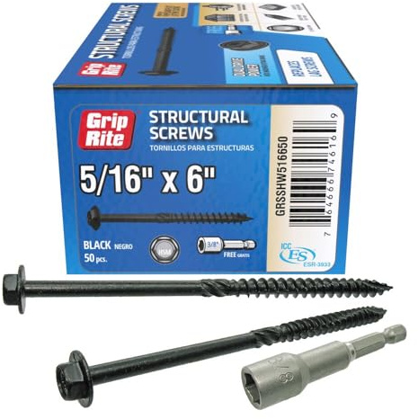 Grip Rite GRSSHW516650 5/16-inch by 6-inch Dual Drive for 3/8-inch Hex and T-25 Star Drive Prime Guard Plus Structural Screws 50 count