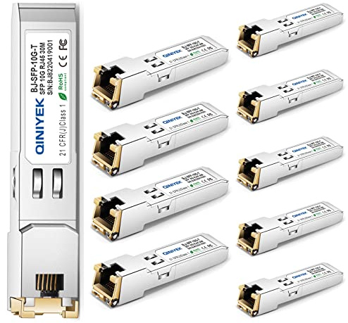 QINIYEK (10 Stück 10G SFP+ RJ45 Modul 10GBase-T SFP+ Transceiver kompatibel für Cisco SFP-10G-TS, Ubiquiti UniFi UF-RJ45-10G, Netgear AXM765, Mikrotik, Fortinet, Supermicro, bis zu 30 m