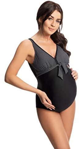 Selente Mummy Love - Bañador para Embarazadas, Traje de baño Negro con Lunares, 42