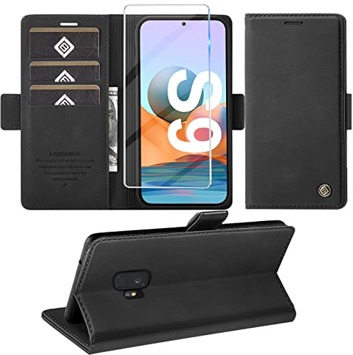 Giyer Handyhülle für Samsung Galaxy S9 Hülle mit Schutzfolie, Standfunktion Kartenfach Wallet Premium Leder Schutzhülle S9 Flip Case Cover Stoßfeste Klapphülle S9 5.8 Zoll (Schwarz)