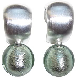 Ohr-Clips Creole Sterling-Silber 925-er mit Anhänger aus Murano-Glas Perle grau-grün 12 mm Goldschmiede-Arbeit Unikat Geburtstag Frauen edel