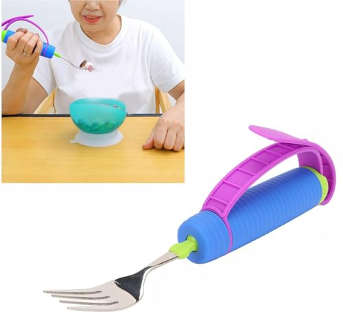 Fourchette à Manger pour Personnes âgées Fourchette Auxiliaire pour Personnes âgées Rotative à 360 ° Anti-dérapant Anti-chute Sûr Pratique Fourchette à Manger en Acier Inoxydable