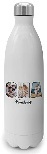PhotoFancy® - Personalisierte Trinkflasche 'OMA' - Thermo-Trinkflasche mit eigenem Foto und Text selbst gestalten - Thermosflasche aus Edelstahl - 1000 ml