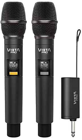 Vieta Pro Party Mic Duo | Karaoke 2 micrófonos inalámbricos 6.5 mm Mono Jack, Baja interferencia, Receptor 12 Horas. Micrófono Wireless Profesional USB-C para Karaoke,Boda,DJ,Fiesta,Iglesia