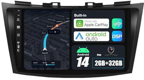 BXLIYER 9 Pouce Autoradio pour Suzuki Swift/Ertiga (2011-2017) GPS Radio - sans Fil Carplay Android Auto - Android 14 - Caméra arrière - 2 Din - Dab Volant WLAN Bluetooth DSP 4G