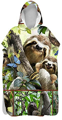 Highdi Handtuch Surf Poncho mit Kapuze Erwachsene für Damen Herren Teenager, Drucken Badeponcho Handtuch Poncho aus Mikrofaser auch als Umkleidehilfe Strand