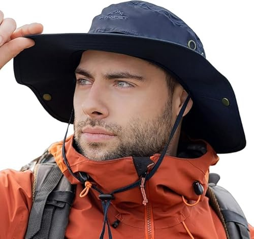 TOP-EX XL/XXL brett brätte solhatt herr UPF 50+ och vattentät, stora sommarhattar för vandring, fiske, camping, segling, vikbar, justerbar, andas, TX702_Navy, L-XL