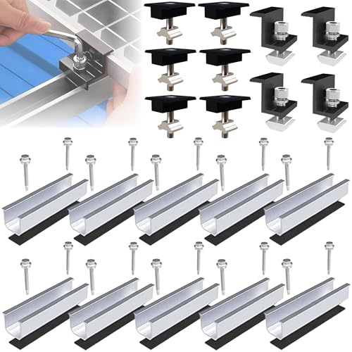 ANFIL® Solarpanel Halterung Metalldach [Verstellbar & Korrosionsbeständig] – Solarmodul Halterung Flachdach mit 12cm Schienen (Einfache Installation & Wasserdicht) - Flachdachhalterung Solar