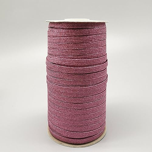 Bandas elásticas doradas y plateadas con purpurina de 6MM, cinta de goma de 144 yardas, cinta para costura DIY, banda para la cintura, accesorio para ropa, rosa, 6mm, 144 yardas