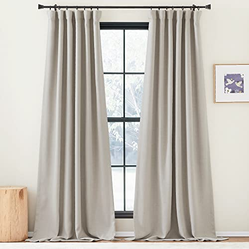 PONY DANCE Thermovorhang Kälteschutz Kräuselband Wohnzimmer Gardinen Grau Blickdicht 2er Set H 260 x B 140 cm Blackout Curtains Living Room Leinen Blickdichte Vorhänge mit Kräuselband, Angora Grau