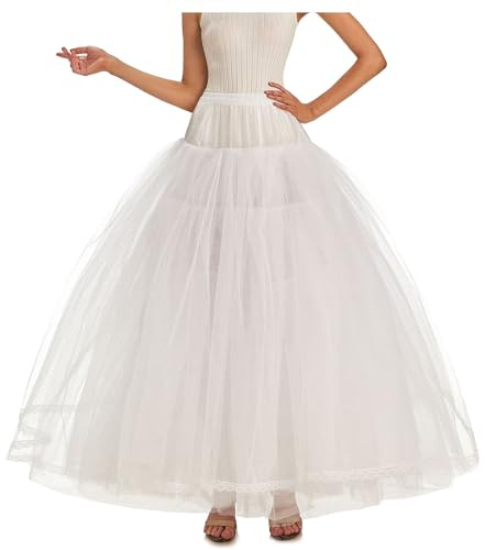 AWSALE Women Hoopless Petticoats 8 Layers Tulle Crinoline Underskirt for Wedding Dress Ball Gown WPT138 White
