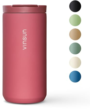 Vinsun Thermobecher Kaffee to go 380ml - Edelstahl, auslaufsicher, warmhaltend - Heiß & Kaltgetränke - roter Kaffeebecher mit Deckel für Urlaub, Auto, Büro