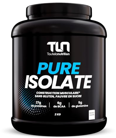 PURE ISOLATE | Isolat de Protéines en Poudre | Jusqu’à 90% de Protéines | Riche en BCAA et Glutamine | Proteine Musculation Rapide | Texture Onctueuse Goût Vanille | Pauvre en Lactose | 2KG | TLN