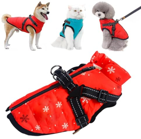 RIEONA wasserdichte Winter-Hundejacke mit integriertem Geschirr, wasserdichte, Winddichte Hunde-Wintermäntel, Warmer Winter-Hundemantel for alle Hunde/Katzen (Color : Snowflake, Size : 5XL)