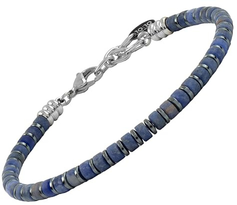 10:10 Herren-Armband mit natürlichen Halbedelsteinen 4 mm, Unterlegscheiben, Hämatit, Stahl, verstellbar, hergestellt in Italien, Regolabile, Legierter Stahl