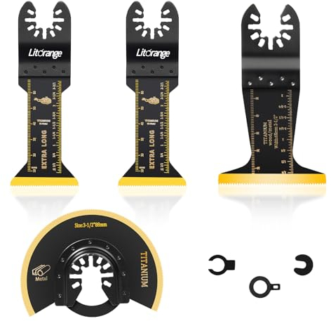 Litorange 4 Pcs Titanium Oscillating Multitool Blades, Universal Quick Release Multi Tool Blades for Cutting Hard Materials Metal Nails Screws Wood and Plastic