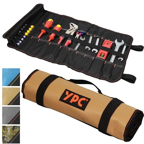 YPC VarioRoll XL – 56x34cm, 20 Steckfächer und 15 Schlaufen, Werkzeugtasche rollbar, Messertasche, Werkzeug Rolltasche, Werkzeugrolle, Maulschlüssel Tasche leer
