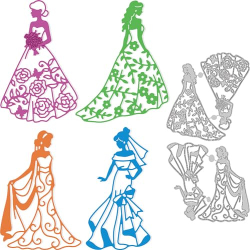 DELORIGIN 4 Stile Stanzformen Mit Hochzeitsbraut, Stanzschablone Hochzeit Kartenränder Stichstanzung Karbonstahl Stanzschablonen Prägeschablonen Für DIY Papierbastelkarten Alben Geschenkdekor