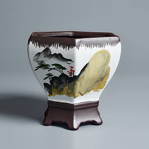 JKJZSALJ Pots De Fleurs en Céramique, Pots De Paysage À La Main De Style Chinois, Pots De Fleurs De Paysage Pastel, Cadeaux De Décoration pour La Maison, Argile Violette Phalaenopsis Chlorophytum