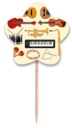 E-Piano Posaune, Gitarre, Musik, Zahnstocher, Flaggen, Stern-Label, Cupcake-Picks