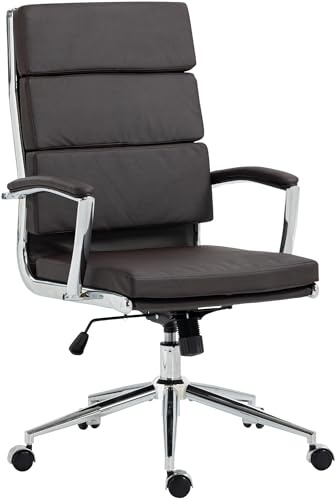 CLP Bürostuhl Cleveland I Ergonomischer Schreibtischstuhl I Höhenverstellbar mit Wippfunktion I Chefsessel mit Armlehnen, Farbe:braun, Material:Kunstleder