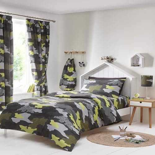 Happy Linen Company Girls Boys Kids Camo Camouflage Green Single Reversible Soft Easy Care Bed Linen Duvet Cover Quilt Bedding Set With Pillow Case