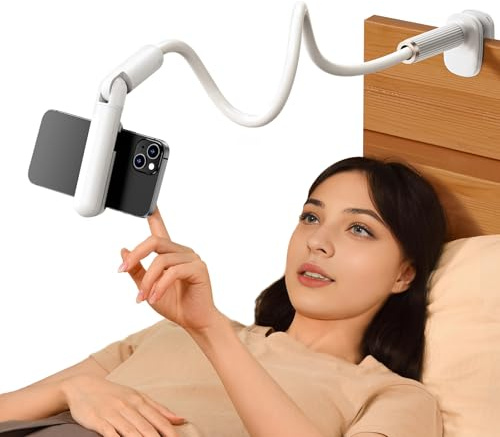 nediea Gooseneck Phone Holder For Bed, 35.43 Flexible Phone Stand Clip on | Long Lazy Arm Phone Mount With 360° Rotatable Mini Clamp 2.56~3.15in Width, Compatible with 4-6.8 Devices