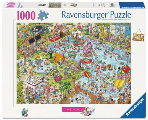 Ravensburger Puzzle 12001164 - Ray Nicholson: Der Pool - 1000 Teile Comic-Puzzle, humorvoll und detailreich illustriert, für Puzzlefans ab 14 Jahren