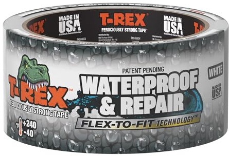 T-REX Waterproof and Repair Tape, White, 1.88 x 30 ft. (Pack of 1) Ferociously Strong, Extreme Weather & UV Resistance