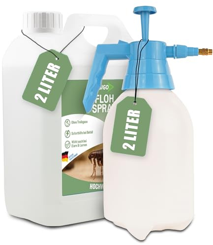 INSIGO Flohspray für Wohnung und Möbel 2L + 2L Drucksprüher - Abwehrspray gegen Flöhe mit Sofortschutz - Floh-Spray für Hunde und Katzen - Flohmittel hochwirksam & laborgeprüft