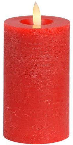 LED Stumpenkerze aus Echtwachs mit Timerfunktion & Fernbedienung - Kerze realistisch flackernde Flamme warmweiß Ø 7 x 12 cm - Elektrische Wachskerze in rot als gemütliche Tischdeko
