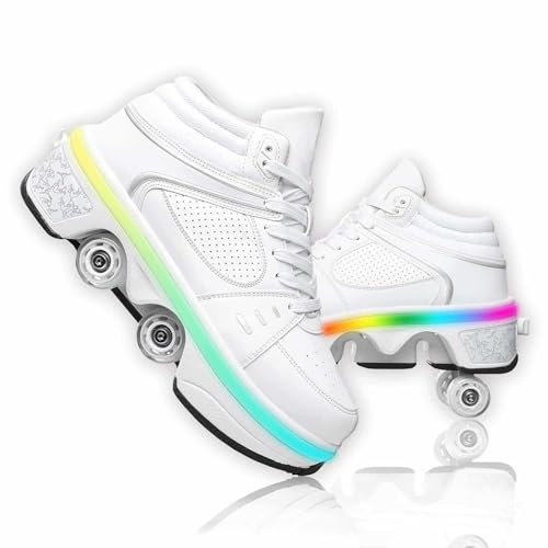 NKWVHI Schuhe mit Rollen für Jungen Mädchen,2 in1 Verstellbare Rollschuhe Schuhe,Quad- Rollschuhe Schuhe,Rollschuhe Damen Geburtstagsgeschenk