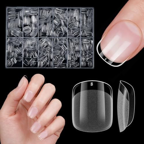 Venares 500 Stück Künstliche Nageltips Ultra Kurz Quadrat Soft Gel Tips für Gelnägel, 15 Größen Nageltips für Gelnägel Full Cover Nail Tips für Nagelverlängerung