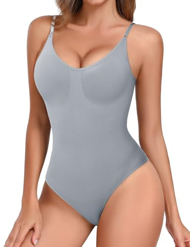 Niwicee Body Femme Gaine Ventre Plat Body Gainant Femme Bodysuit Shapewear Bodys Shaper Sculptant Amincissant Invisible Minceur Spaghetti Strap Lingerie Justaucorps Moulante Corps-Gris-M