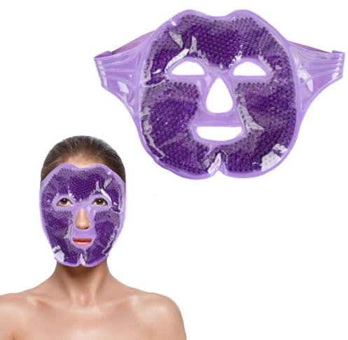 Máscara Gel Frío y Calor Reutilizable, Máscara Refrescante para Ojos, Antifaz Gel para Ojeras, Migraña, Hinchazón Facial, Ojos Secos y Fatiga (Morado)
