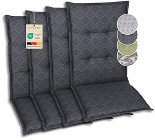 GO-DE Textil Bequeme und attraktive Polsterauflagen für Mittellehner-Gartenstühle (4er-Set, Rautenlinien anthrazit, Mittellehner)