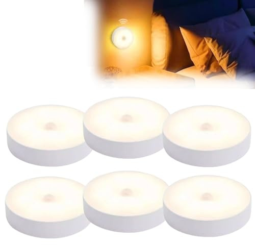 Lot de 6 lampes à détecteur de mouvement pour l'intérieur, lampe à batterie rechargeable USB, veilleuses LED avec autocollants magnétiques et câble de charge pour escalier, armoires, chambre, salle de