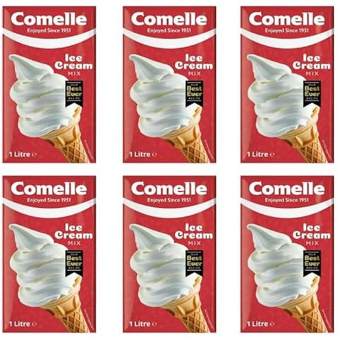 Comelle Ice Cream Mix Vanilla Soft Serve | Instant Ready to Freeze | UHT | Long Life Dairy Skimmed Milk | Sundea Mousse Dessert Shake | With Lucky Boy Greetings Card (6x1Lt)