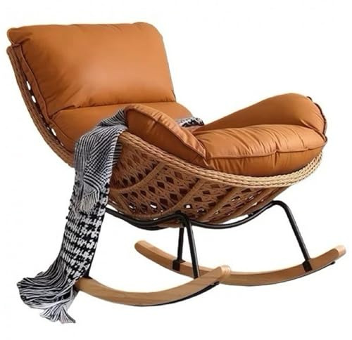 NEW! Rocking Chair Comfy Lobster Lounge Chair, Handmade rattan weaving leather Upholstered Glider Nursing Chairs for Adults, for Living Room/Bedroom Easy to assemble (Brown)