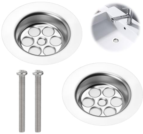 2 Set 70mm Kitchen Sink Waste Basket Replacement, Old Style Poly Plug Strainer with Screw Fits Standard Basin Drains Leak-Proof Bath Sink Drain Cover for Kitchen Bathroom Washbasin Bath