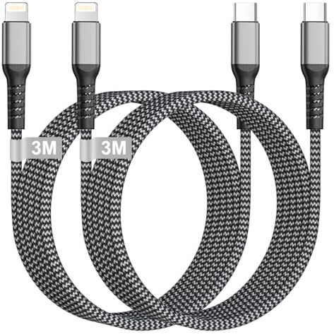 Cable iPhone 3 Metros 2Pack Certificado Apple MFi, Cable USB C a Lightning | Nylon Cable Cargador iphone Carga Rapida Tipo C Cabo para iPhone 14 Pro Max/14 Plus/13/12 Mini/11/X/XR/XS/8/SE,iPad,AirPods