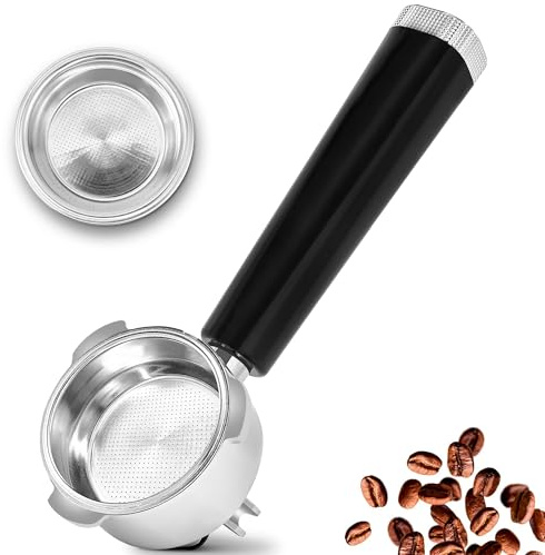 58MM Portafilter Double Spouts 3 Ears, 304 Stainless Steel Espresso Portafilter with 0.38MM Ultra-Fine Filter Blocks Grounds, Coffee Portafilter with Ergonomic Handle Fits Palm,Fits CASABREWS,Breville