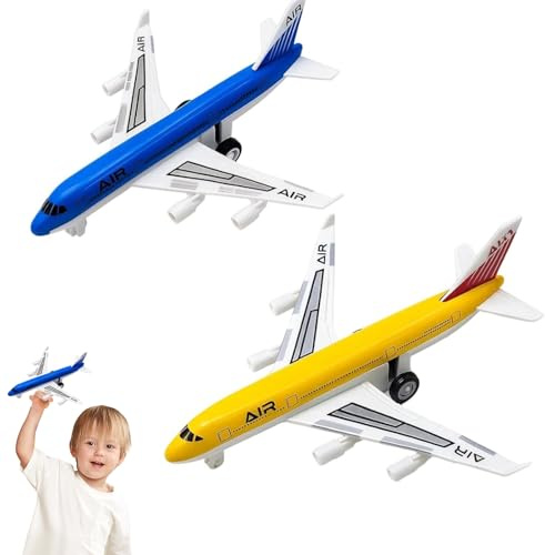 QhgPnt Aeroplane Toys, 2 Pcs Alloy Pull Back Toy Airplanes for Kids Ages 3-12, Durable Blue and Yellow Toy Aeroplanes, Fun Toy Plane Vehicles for Boys Girls, Birthday Gifts for Kids