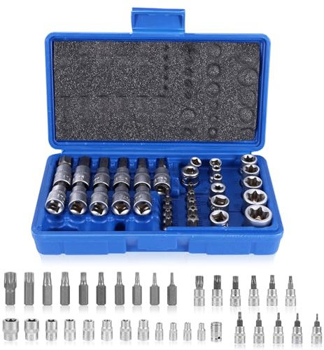 Juego de 34 llaves de vaso Torx, juego de llaves Torx hembra E E4-E20, juego de brocas Torx a prueba de manipulaciones T10-T60, unidad de 5/16 pulgadas, enchufes CR-V para reparación de bricolaje