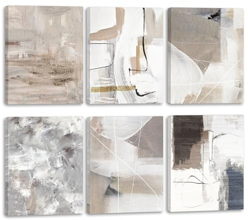 TOARTi Abstract Wall Art Prints Framed,Grey Canvas Wall Decor Set of 6 pcs(8x10inch) Black and white Living Room Canvas Poster Minimalist Artwork Neutral Printing for Bedroom Office