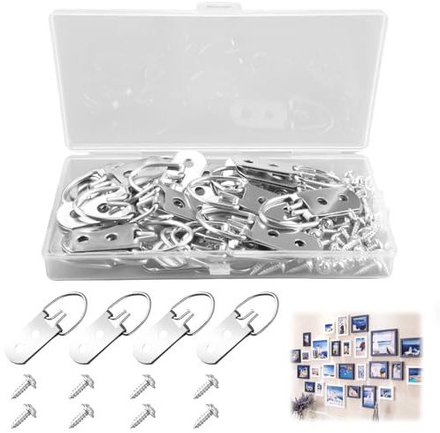 30 Pezzi Ganci ad Anello a D Resistenti, Ganci per Quadri Pesanti | Attaccaglie per Quadri Pesanti, Ganci Appendi Quadri con Viti, per Appendere Orologi, Cornici, Specchi
