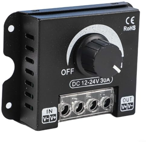 Gdfnmogo Single Colour LED Strip Light Dimmer, 12V-24V 30A Knob Control Switch, Lasting Aluminium Body, Black, PWMBrightness Adjustment For LED Lighting Systems
