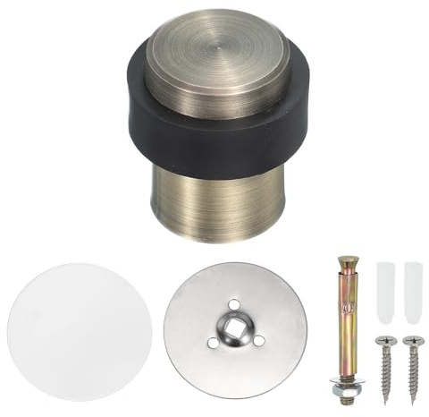 PATIKIL 1Set Round Door Stoppers, 46mm Stainless Steel Door Stop Doorstop Wedge Metal Cylinder Self Adhesive with Screw for Bottom of Door Floor Inside, Bronze