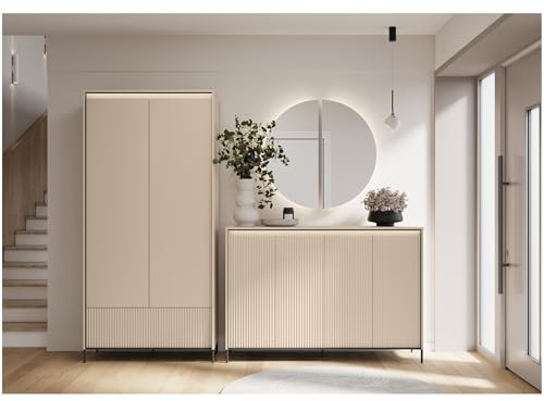 MEBLINI Garderobe Flur Möbel Set mit LED - Garderobenschrank Flur mitl Kommode - Garderobe Schrank - Flurgarderobe - Flurschrank hoch - Trend - Beige/Schwarz